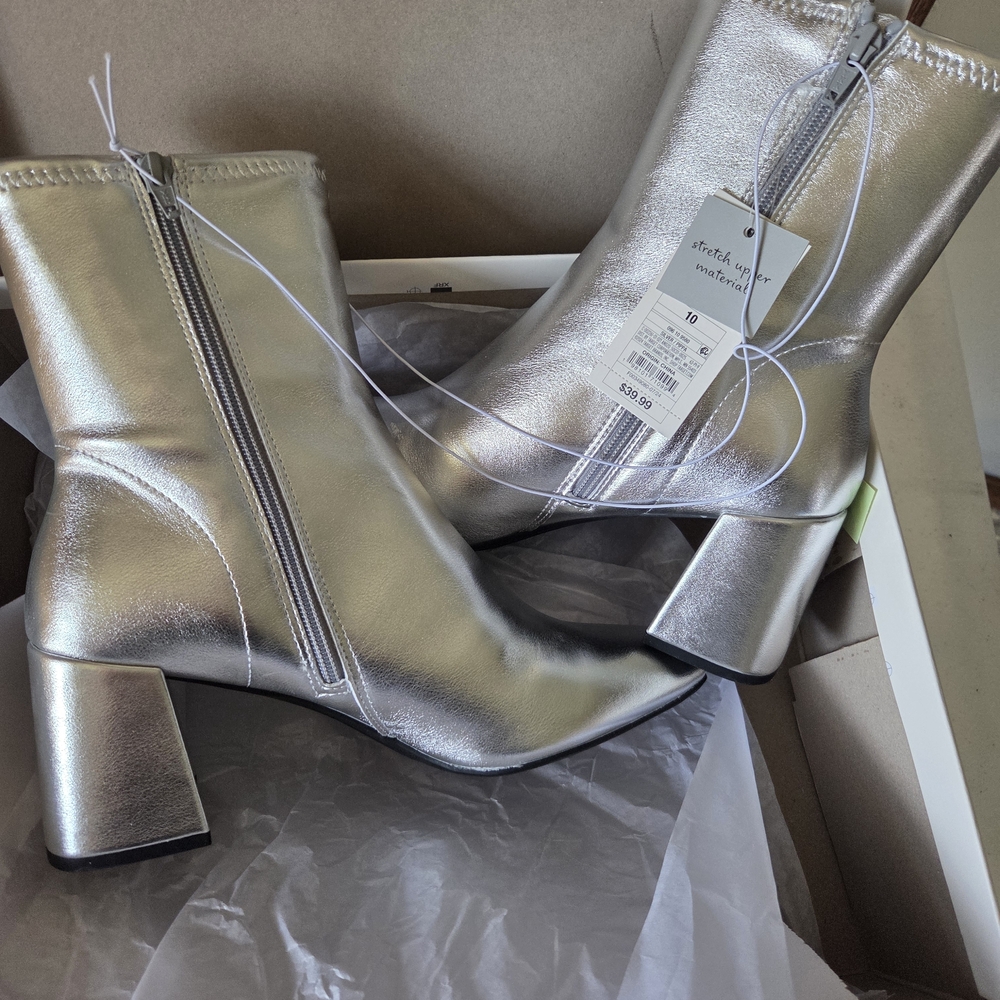 a new day Silver Metallic Block Heel Ankle Boots